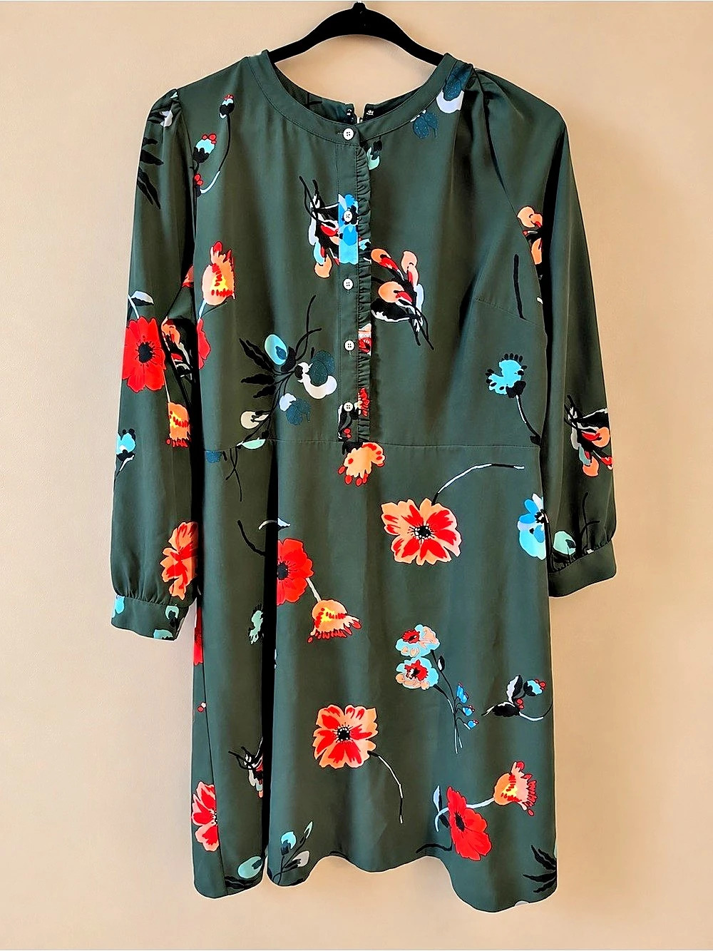 LOFT Floral Mini Dress Green Size 12P Like New